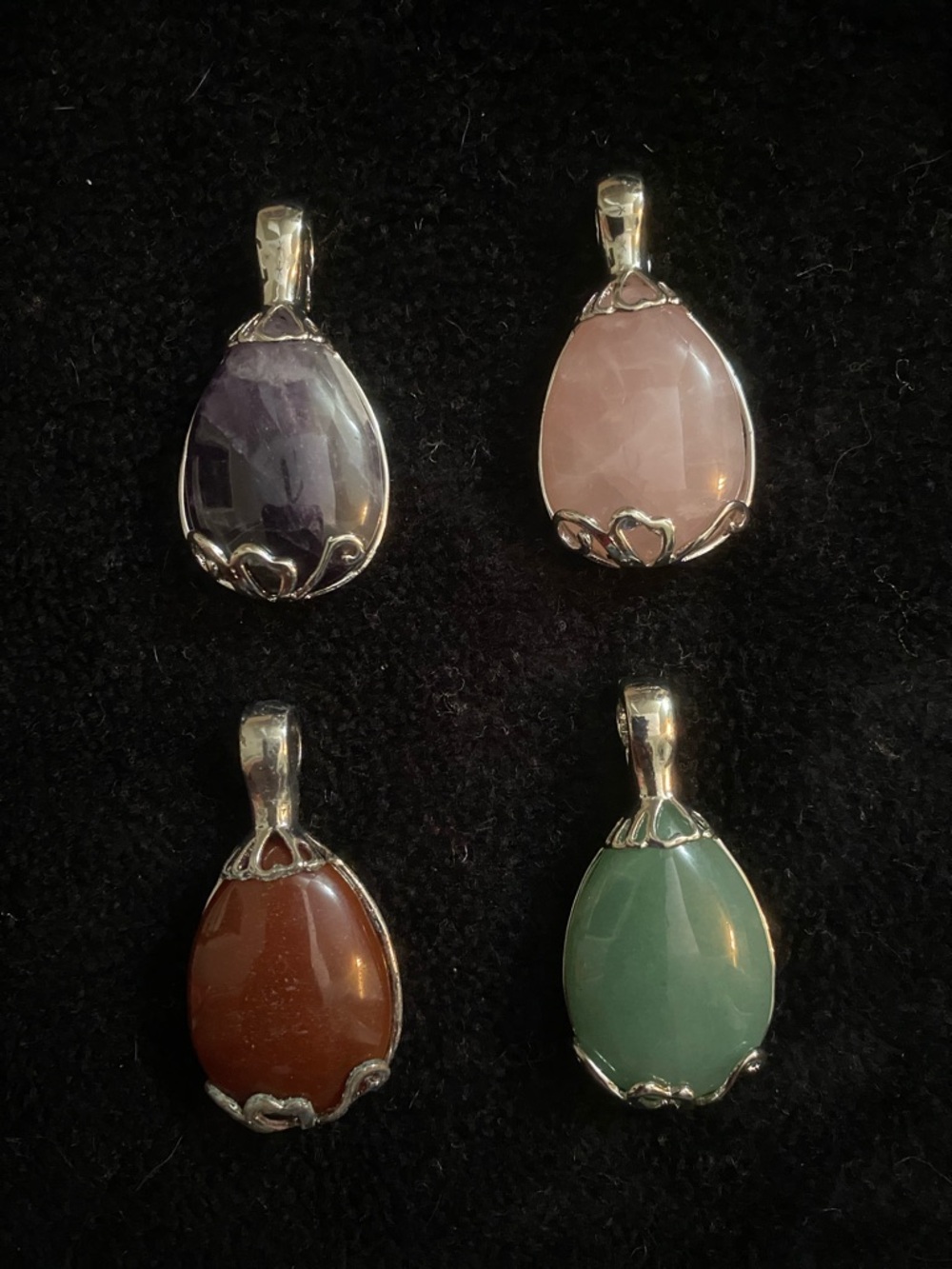 Silver Teardrop Gemstone Pendant - Green, Garnet, Pink, Purple
